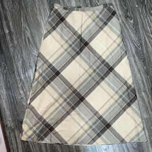 Charter Club 100% Wool Maxi Skirt Plaid 8 Beige Zip Lined